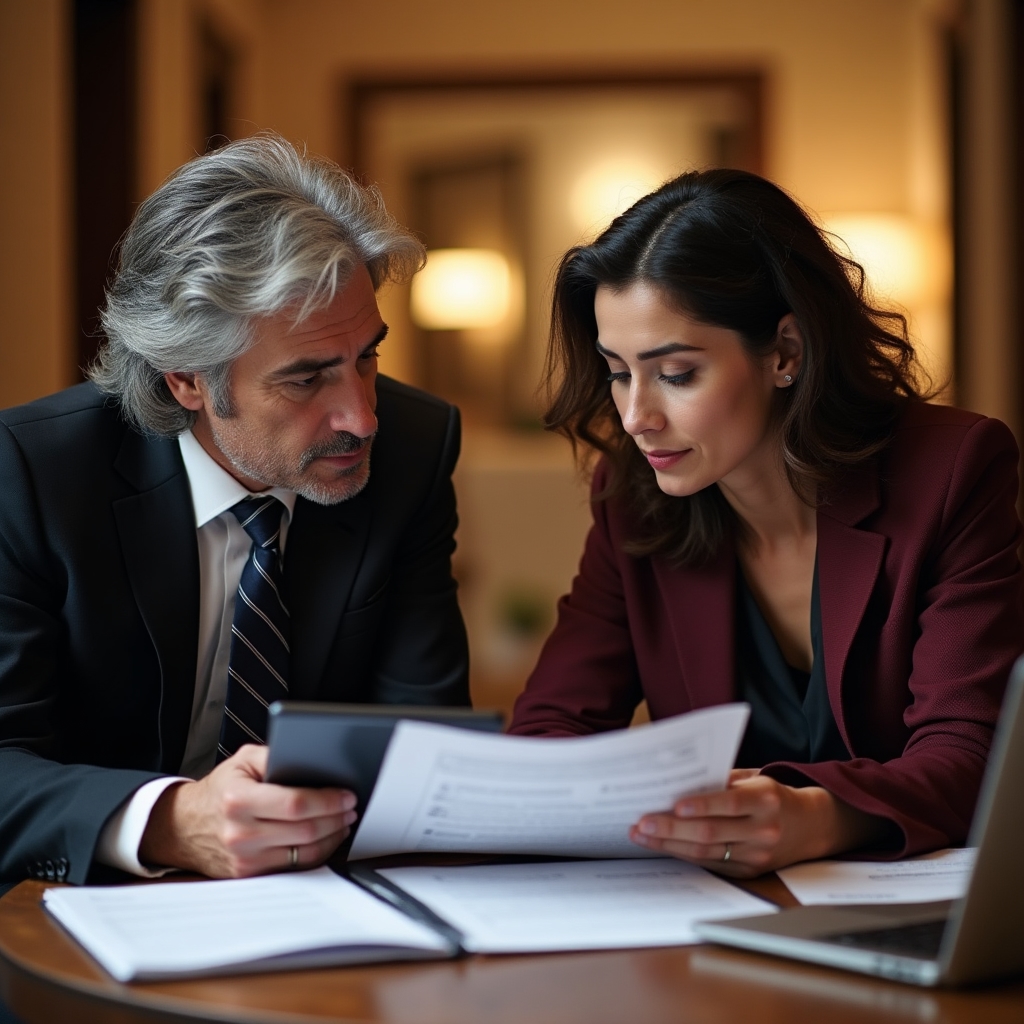 Axorvantis consultant discussing document management strategy with construction project manager in a professional office setting